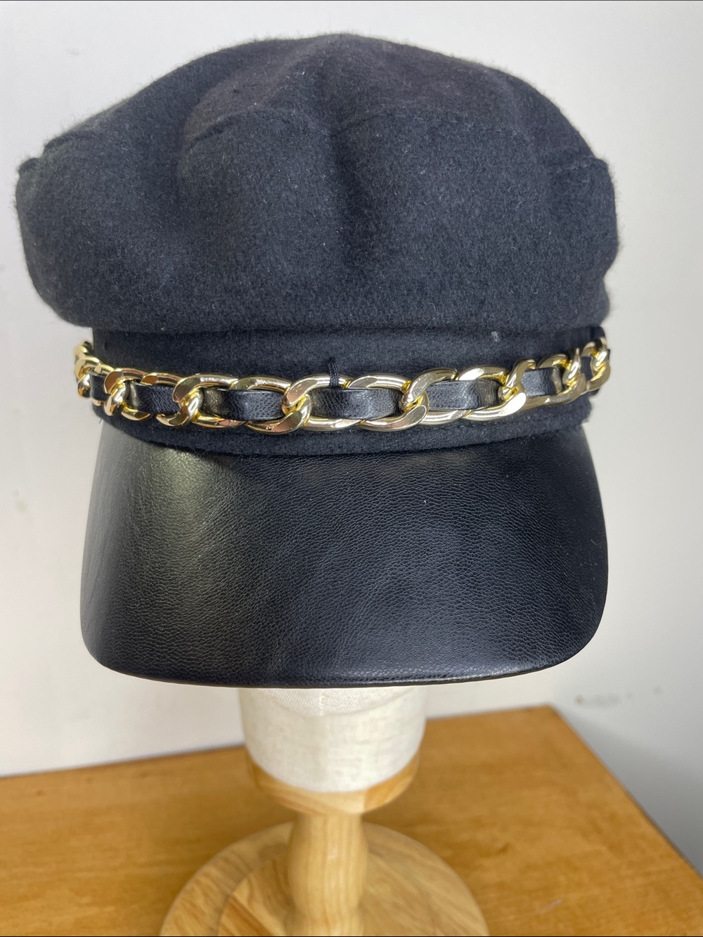 Juicy Couture Black Baker Boy Cap with Gold Chain Trim